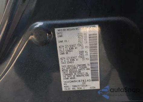 2015 Nissan Rogue S z USA, uszkodzony, nr VIN 5N1AT2MV9FC878140